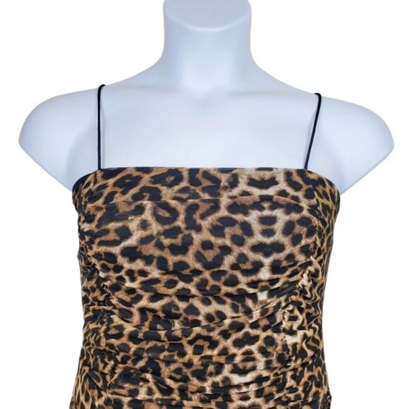 Popular 21 Womens Sleeveless Ruched Mesh Leopard Animal Print Bodysuit Size L - Picture 2 of 6